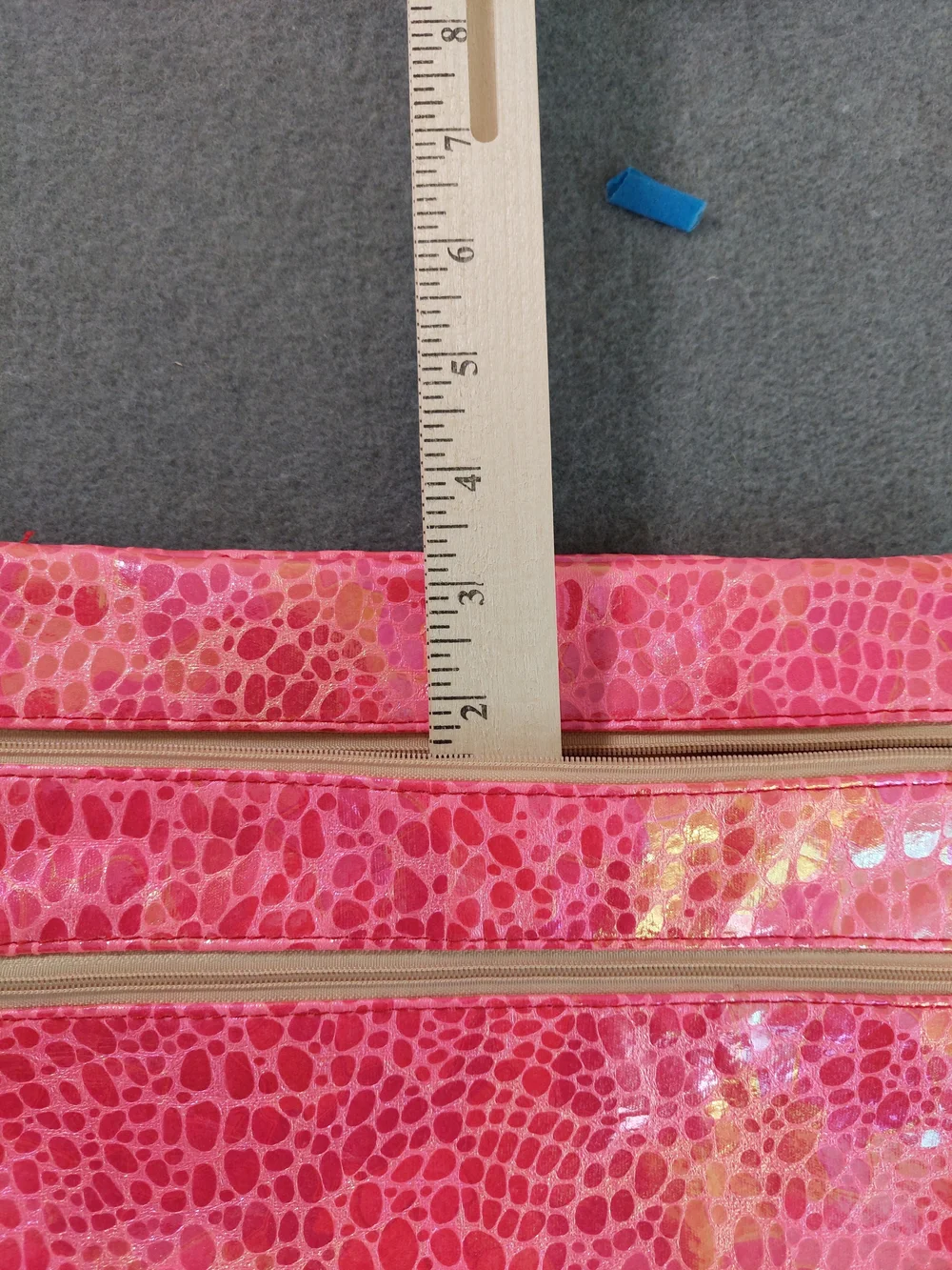 Metallic Hot Pink Textured Multi Zipper Cosmetic Bag Pouch with Peach Patch